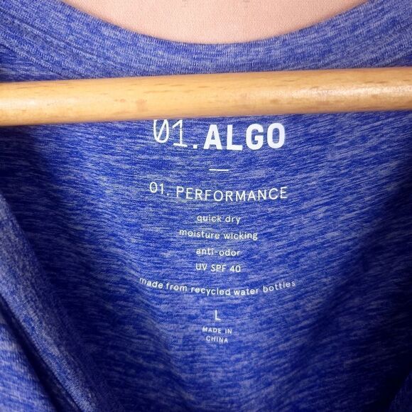 01 Algo 01 Performance Blue Heathered Henley Long Sleeve T-Shirt size L - Picture 4 of 4